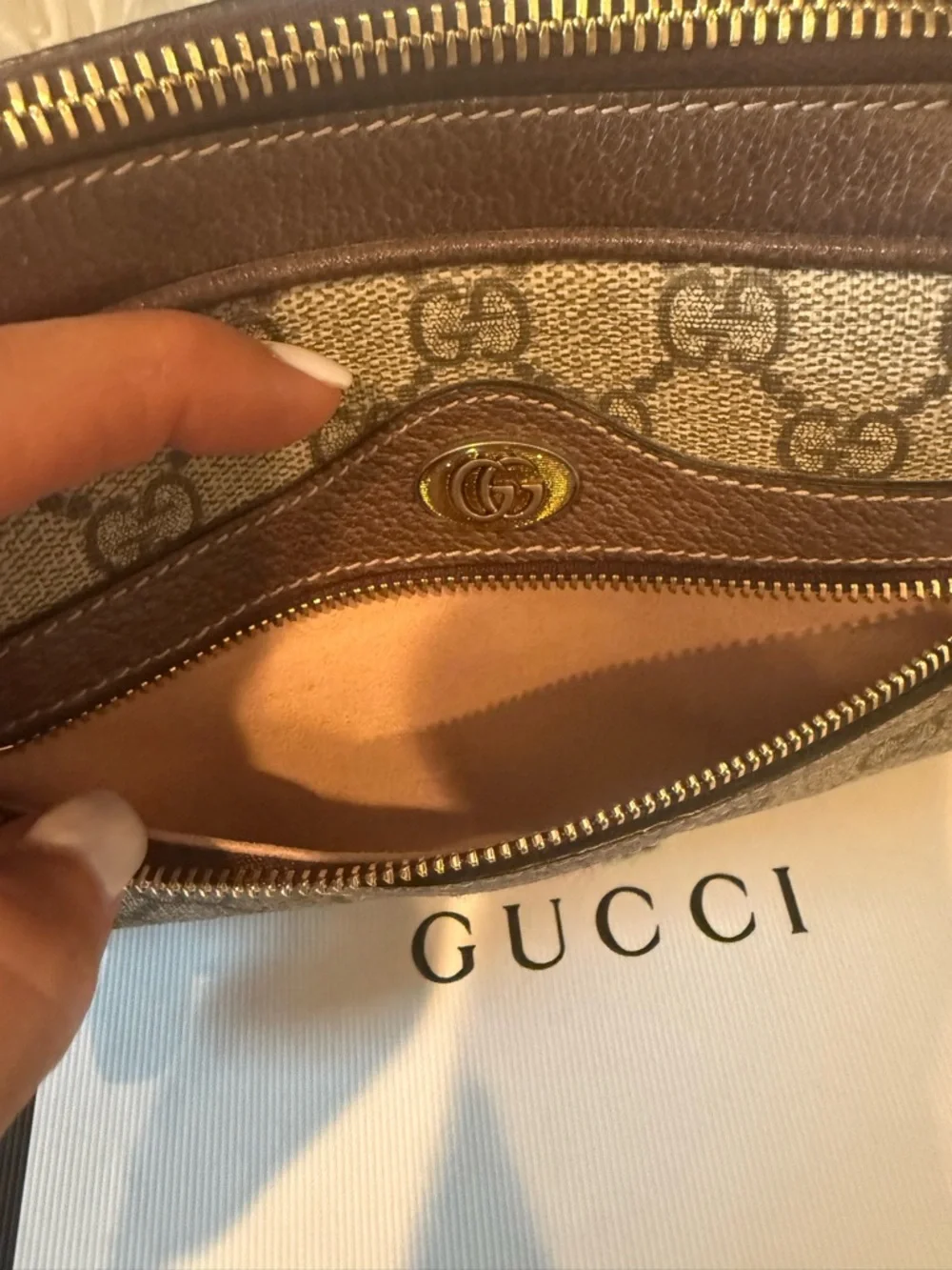 Gucci Beige/Brown GG Canvas Wristlet with Gold Hardware - Picture 2 of 9